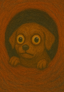 Puppy in hole