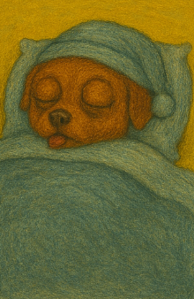 Creepy sleeping puppy in bed